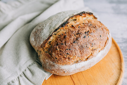 Rustic artisan sourdough loaf with organic ingredients