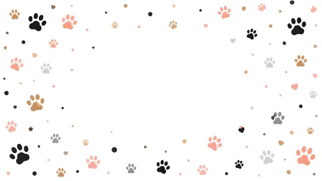 Minimalist animal paw print border, cute pet footprint frame on white background, decorative cat and dog paw pattern for pet shop branding