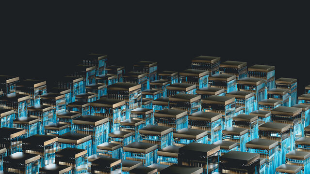 Abstract processor technology background with circuits and data flow