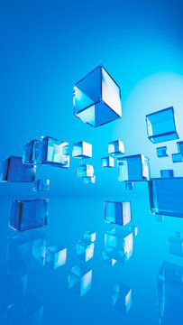 Floating glass cubes create a technology scene in blue space
