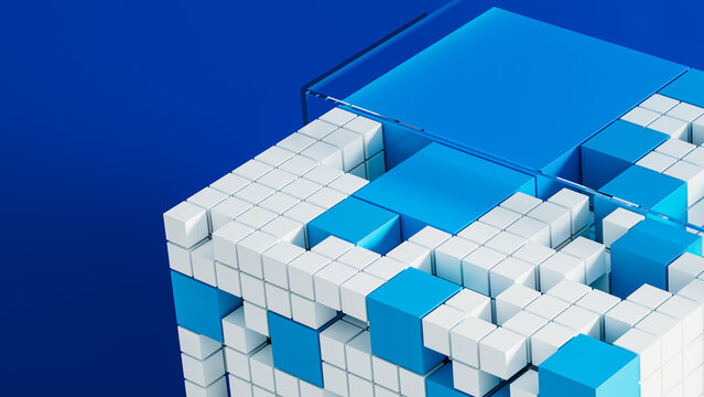 Explore technology and data in a transparent cube background setting