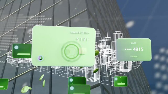 Camera pushing forward, pale card rotating and centering, revealing digits, showing virtual details