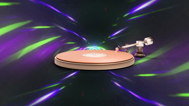 Visualiser activating turntable platter staying fixed as beams shifting into color tunnel for music