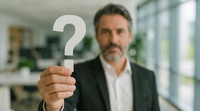 Professional holding Question mark, Question mark concept, concept for assessments, test, exam, quiz, puzzle, knowledge checks backgrounds, concept of help, concept of solution.
