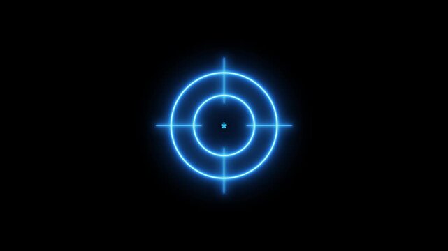 Glowing neon light target icon animation. Military training, Military target icon animation on black background. motion graphic of sniper target concept. 4k video motion graphic