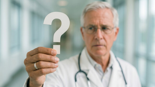 Doctor holding Question mark, Question mark concept, concept for assessments, test, exam, quiz, puzzle, knowledge checks backgrounds, concept of help, concept of solution.