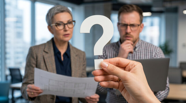 Professional holding Question mark, Question mark concept, concept for assessments, test, exam, quiz, puzzle, knowledge checks backgrounds, concept of help, concept of solution.