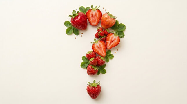 Question mark made up of strawberry, Healthy Food Question Concept with Fresh Fruits on White, Question Mark Made of Fresh Fruits Isolated on White Background
