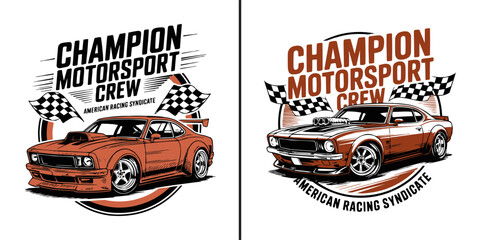 Vintage muscle car illustration for champion motorsport crew racing apparel © Vectyx