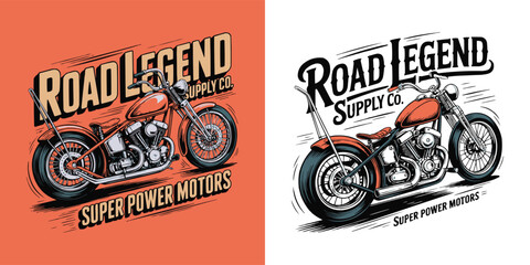 Vintage motorcycle illustration featuring bold typography and classic chopper bike design © Vectyx