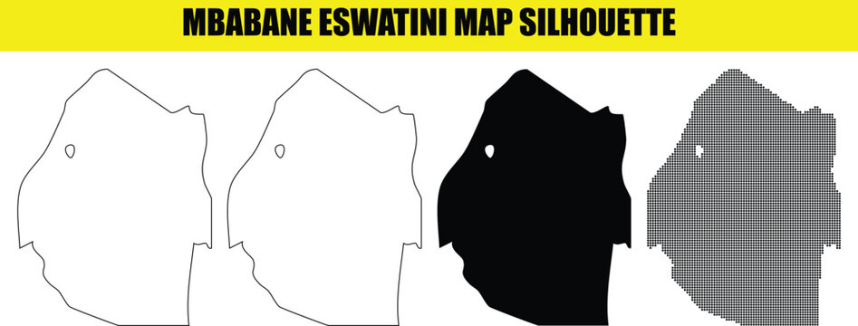 Mbabane eswatini map silhouette set with outline and dotted pattern designs for kingdom geography educational presentations.