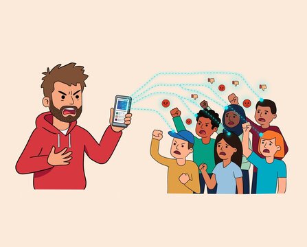 Online backlash and angry crowd reacting to smartphone post