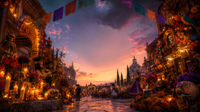 Vibrant Street Festival at Sunset