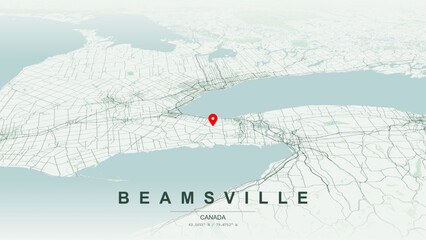 Modern minimalist vector map of Beamsville, Ontario. High-quality scalable illustration of Beamsville geographic boundaries, Niagara Escarpment topography for posters design. © AliRza