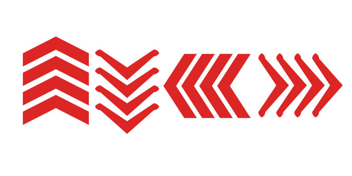 Red Downward Chevron Arrow Icon Set Vector Collection, Modern Minimal Navigation Symbols Pack