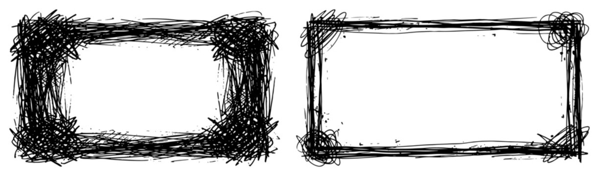 Rectangular scribble frames with messy hand drawn borders in doodle style