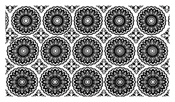 Floral mandala pattern with repeating circular rosettes in ornamental style