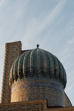 Architectural detail of Registan dome in Samarcanda, Uzbekistan