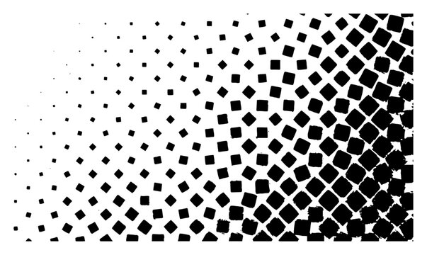 Halftone diamond pattern gradient with scattered squares in geometric pop art style