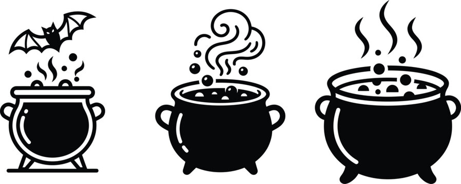 Witch cauldron with bubbling potion icons