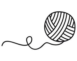 Obraz premium Ball of yarn with trailing strand black and white line drawing