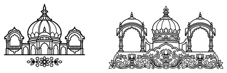 Indian palace facade with domes and arches in ornate architectural style © Tomas