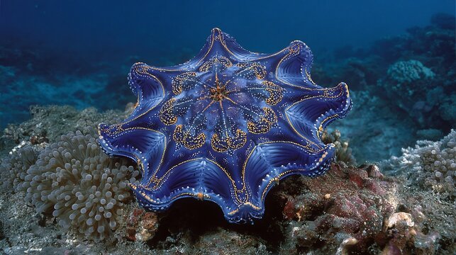 Majestic Crown-of-Thorns Starfish Displaying its Elaborate Patterns in Vivid Underwater Environment