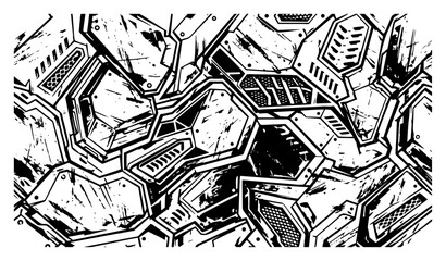 Naklejka premium Armor plating background with mechanical tech details in sci-fi grunge style