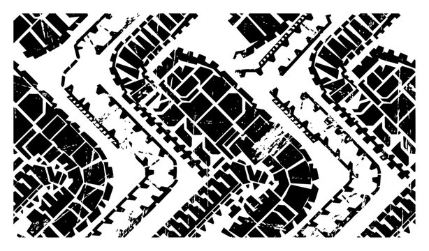 Mechanical tank treads with distressed ink texture in grunge industrial style