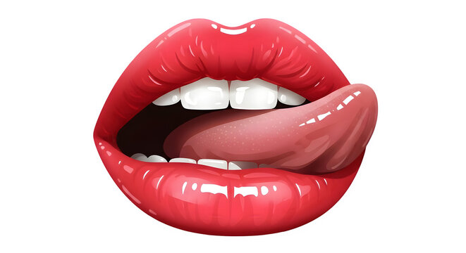 Woman's mouth with tongue out isolated on transparent background