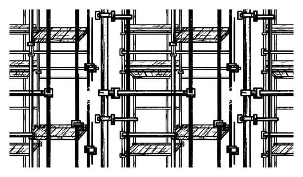 Scaffolding metal structure for building construction in industrial technical style