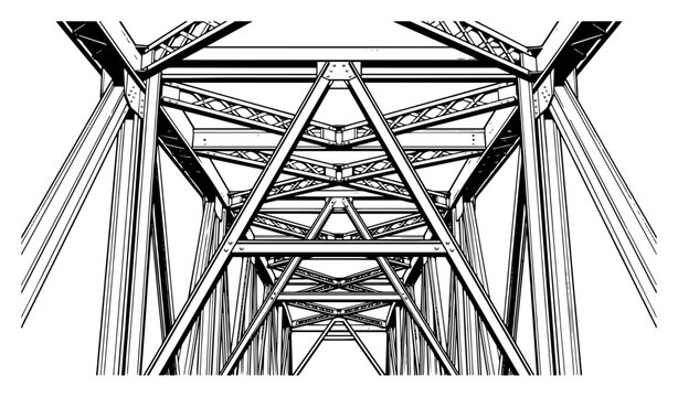 Bridge truss metal framework structure in architectural line art style