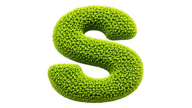 Letter s formed from lush green moss with alphabet isolated on transparent background