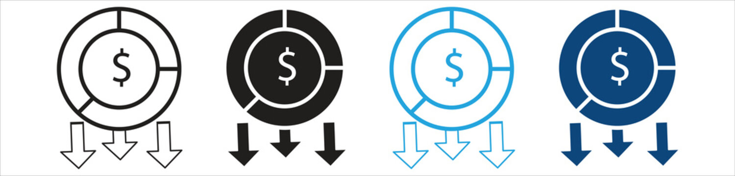Asset allocation icon set, featuring portfolio distribution, investment planning, financial balance, wealth management, and asset strategy symbols, vector illustration