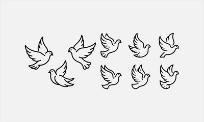 Fototapeta premium White Doves line art vector icon set vector illustration