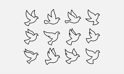 Fototapeta premium White Doves line art vector icon set vector illustration
