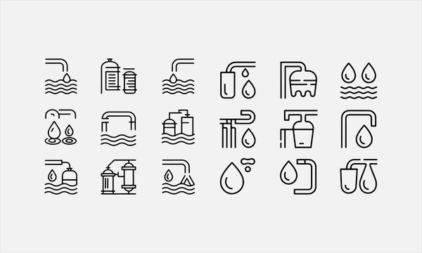 Water Treatment Line art vector icon set minimal abstract  pattern vector illustration