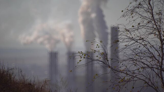 Environmental pollution caused by smoke emissions from the stacks of a large metallurgical plant