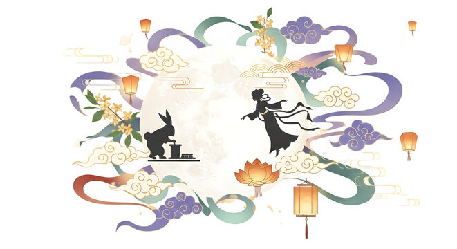Mid autumn festival illustration isolated on transparent background