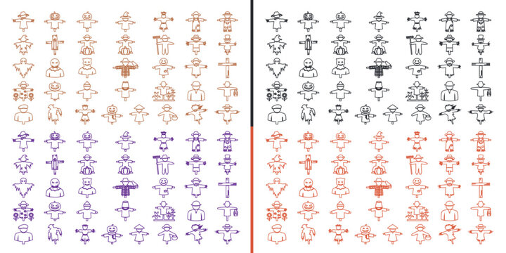 Religious and Social Icon Set: A collection of line art icons representing various religious symbols and community figures, presented in multiple color palettes for diverse applications.