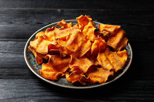 Homemade Baked Sweet Potato Chips. Crispy Healthy Snack