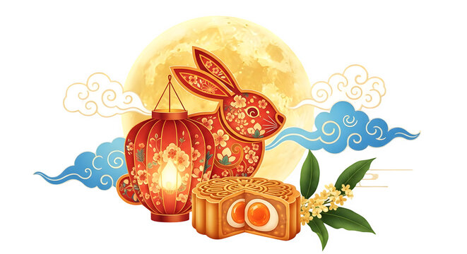 Mid autumn festival elements isolated on transparent background