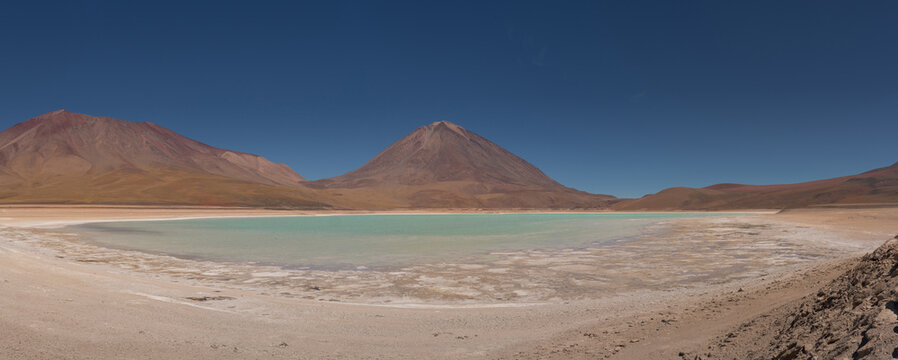 Scenic vista of Laguna Verde and Andean mountains in Bolivia