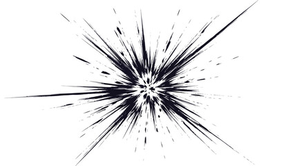 Abstract black explosion with starburst effect, radiating lines, dynamic impact on isolated white background. © Grangger