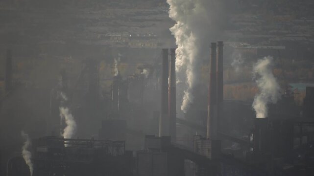 Environmental pollution caused by smoke emissions from the stacks of a large metallurgical plant