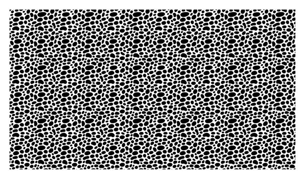 Irregular organic spot pattern with dense pebble shapes in monochrome style