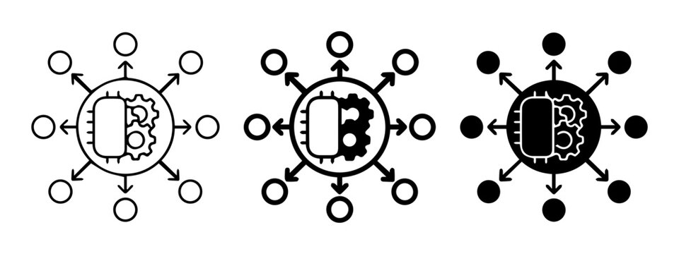 Centralized Hub and Spoke Network Icons, Data Flow, Connection Systems, Technology