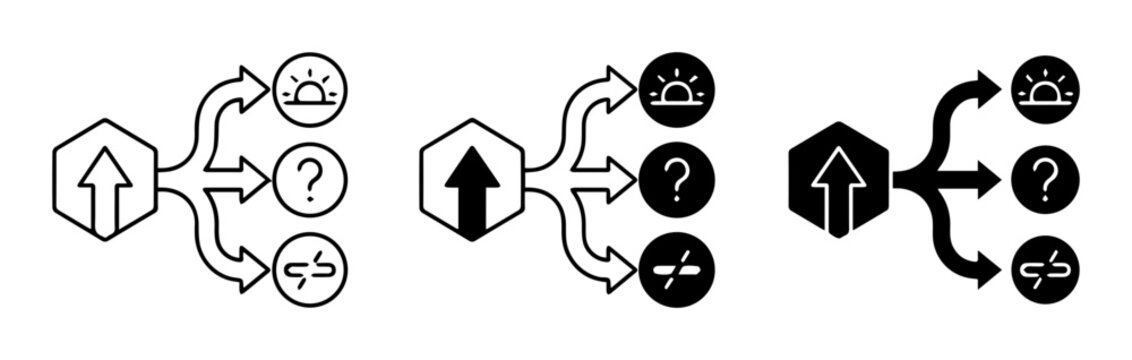 Decision Tree Icons, Process Flow Charts, Branching Logic Symbols, Business Strategy Concepts