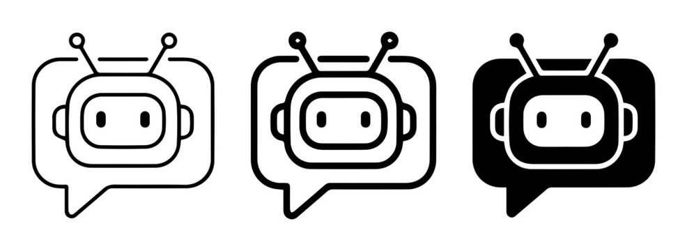 Chatbot Icons Set, AI Assistant Speech Bubbles, Bot Communication Vector Graphics