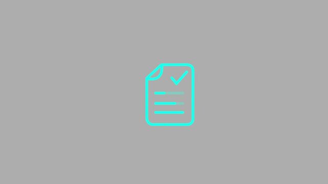 Sine  line art document icon animation with text lines loading and a checkmark on a gray background. Document data processing and completion concept loop, minimalist contract file icon with a success 